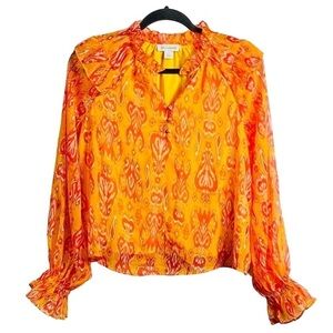 Calligraphie Anthropologie Women's Sz Small Orange & Red Long Sleeve Ruffle Top